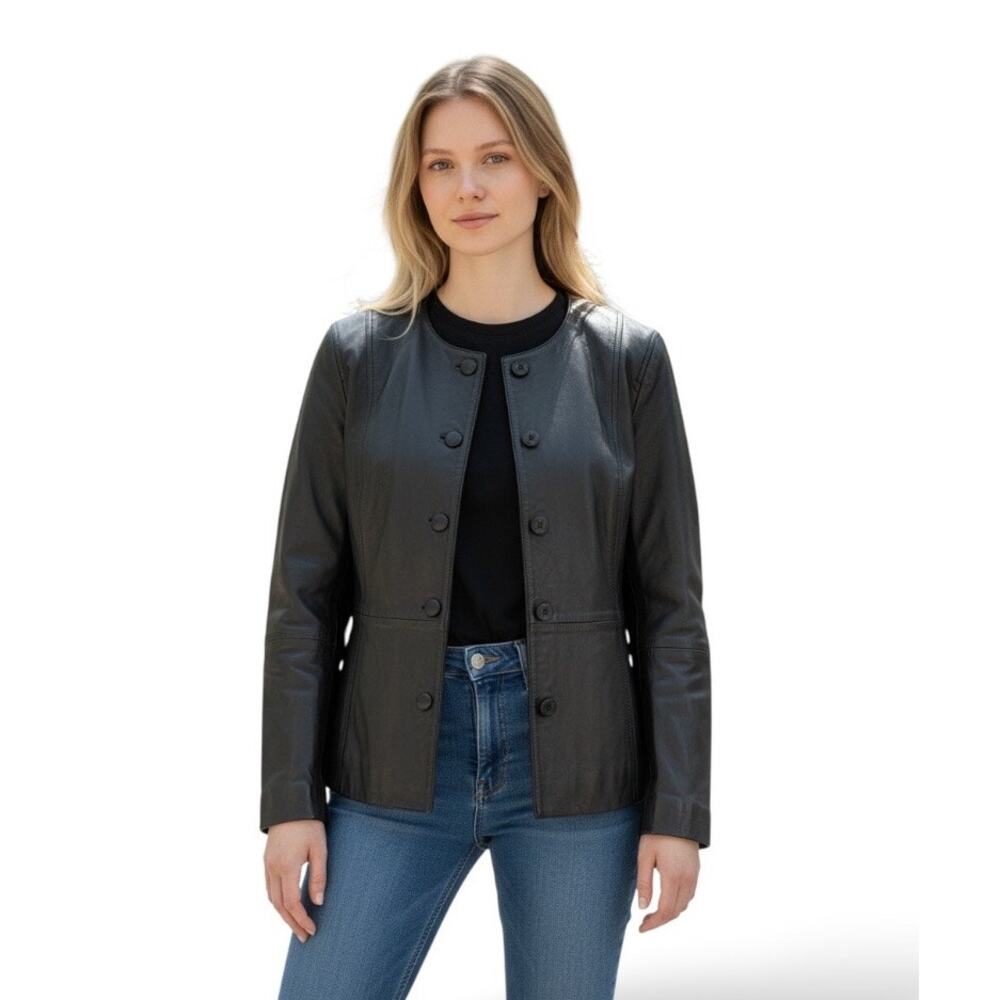 Isaac Mizrahi Live! snap closure 100% leather jacket size 4
